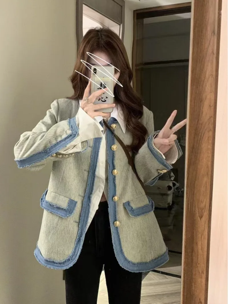 Xiaoxiang style contrasting color patchwork jacket for women, 2024 autumn and winter design sense, niche temperament top