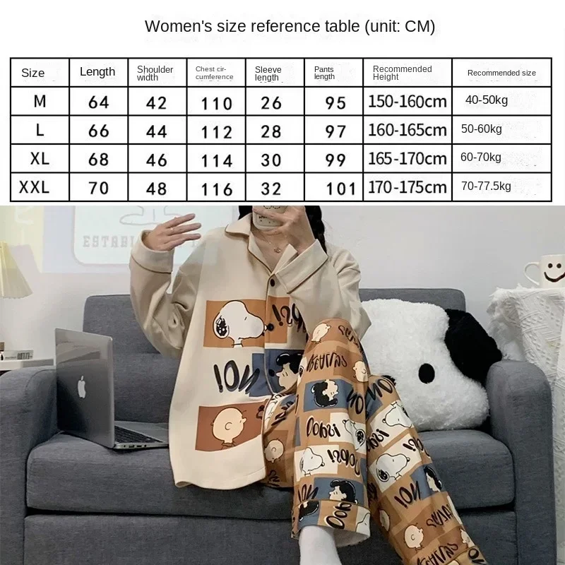 New Snoopy Pajamas for Women Shirt Fall Winter Girls Home Costume Cute Student Sleepwear Kawaii Charlie Brown Nightwear Gifts