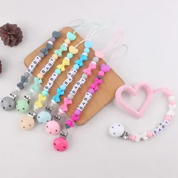 Baby Pacifier Clips Personalized Name Bow Dummy Nipples Holder Clip Chains Infant Feeding Newborn Teether Shower Gift BPA Free