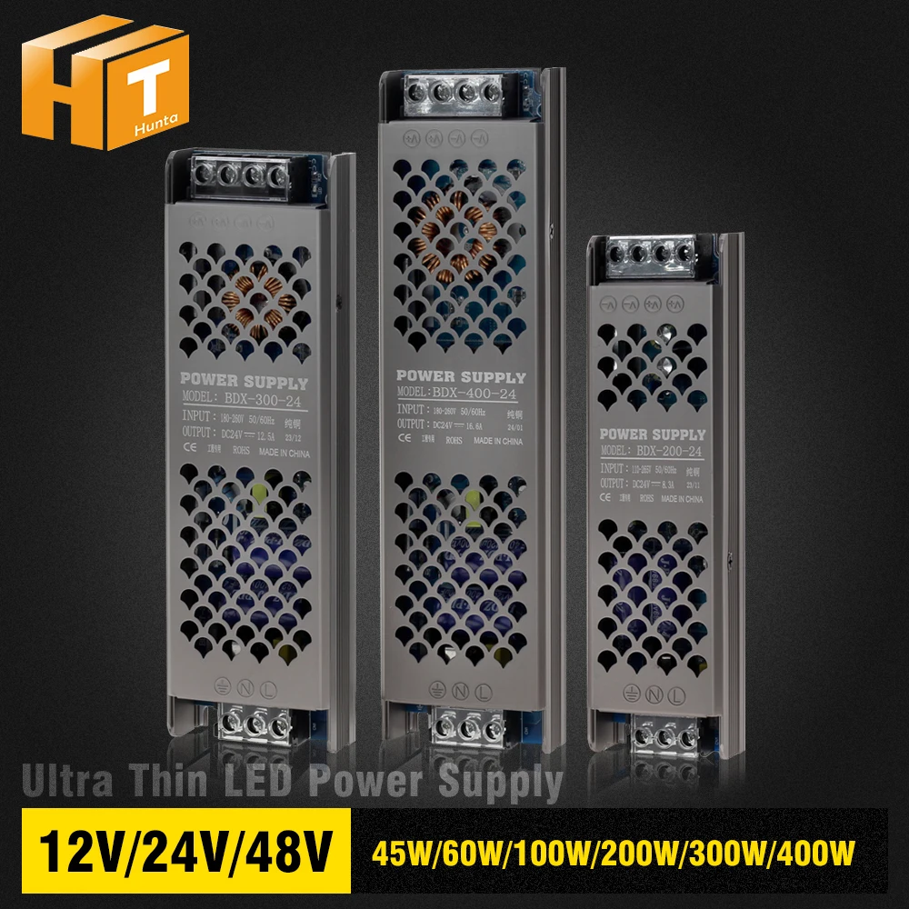 

Ultra Thin LED Power Supply DC12V 24V 48V 45W 60W 100W 200W 300W 400W LED Lighting Transformers For LED Light Strip