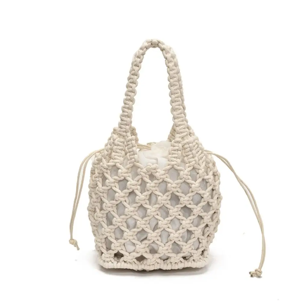 

Simple Mini Bucket Bag Knitted Bag Hollowed Out Large Capacity Crochet Tote Bag Handbag Storage Bag Beach Bag Shopping