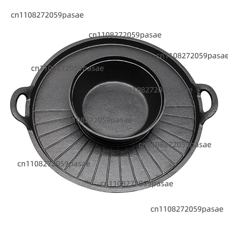 Cast Iron Hot Pot and Grill Combo, Dual-Purpose Home Frying and Boiling Pan, Large Cast Iron Grill Pan with Two Handles