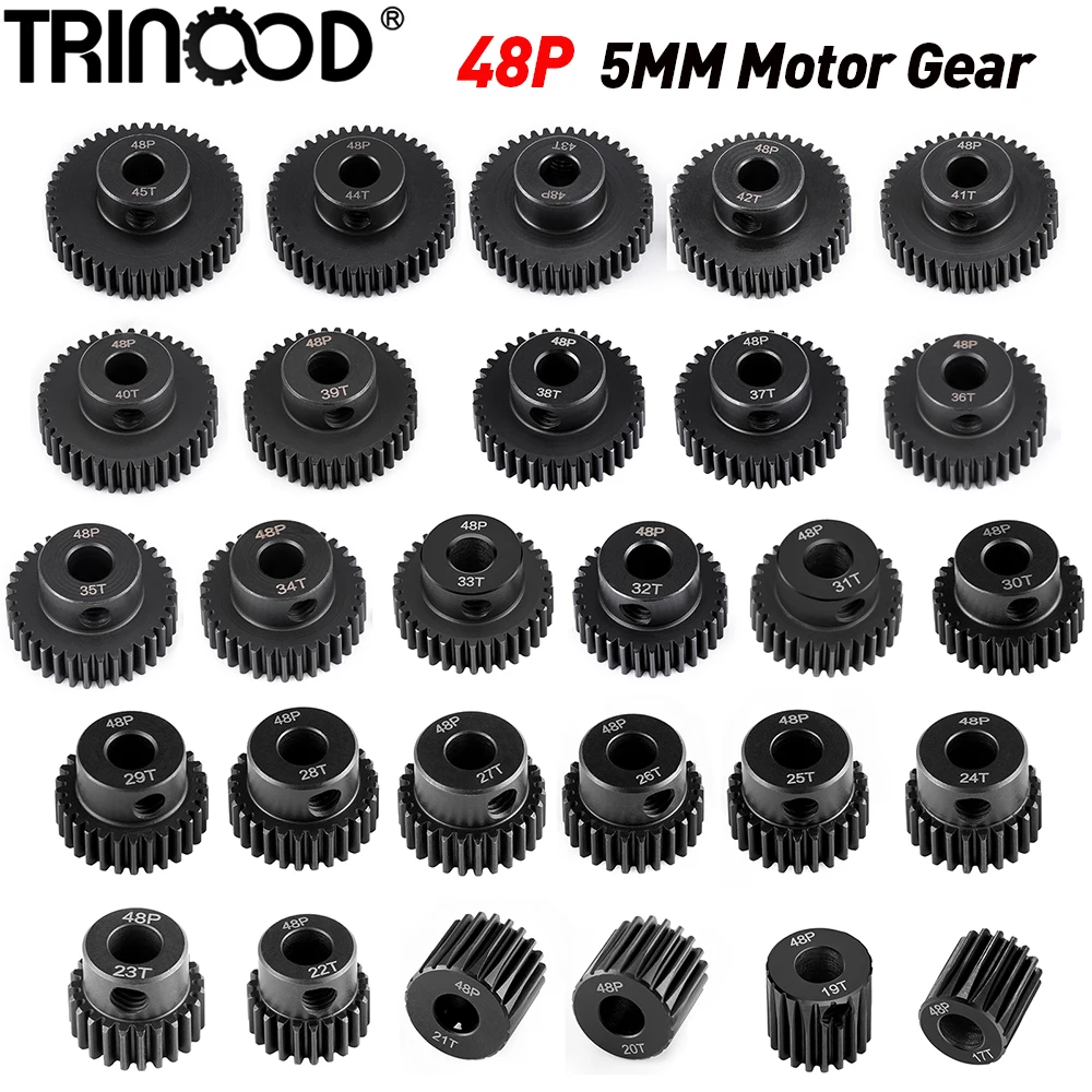 TRINOOD Steel 48P Motor Gear Pinion 17-45T for 5mm Shaft 1/10 1/8 1/6 1/5 RC Buggy Monster Truck Drift Car Off-Road Crawler Part