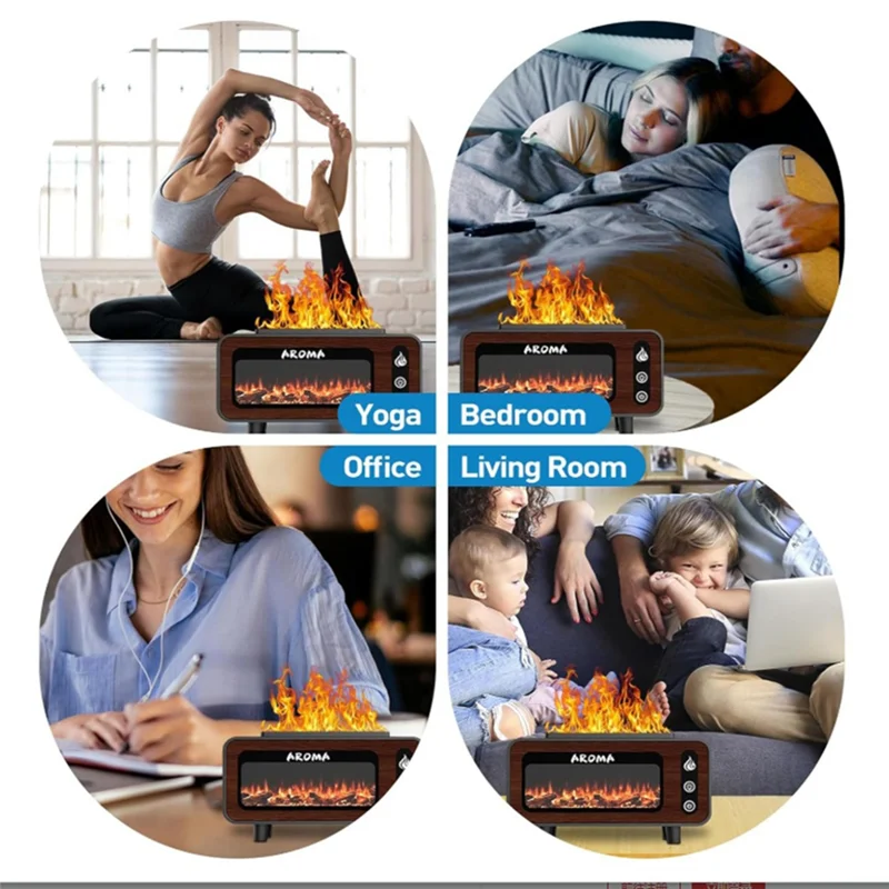 

A52Q-Flame Диффузор эфирного масла 7-цветный ароматический диффузор пламени Безводные увлажнители с автоматическим выключением для спальни, йоги, тренажерного зала