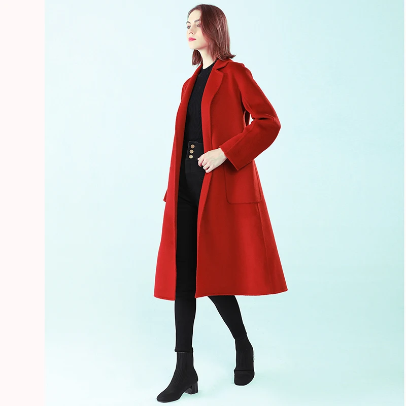 

2022Autumn new cashmere jacket European and American long-sleeved solid color long handmade double-sided woolen women's coat