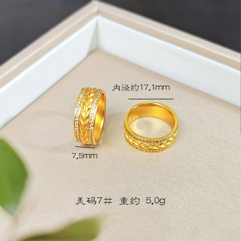 Luxury 100% Real 24K Gold Diamond Wheat Ear Ring 