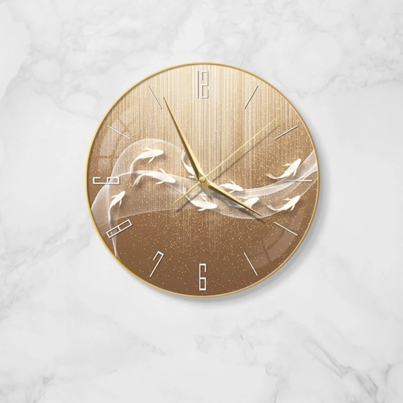 Nine Fish Graph Decoration Wall Clock Living Room Fashion Clock Mural Watch Restaurant Number Mute Quartz Clock Hanging Painting