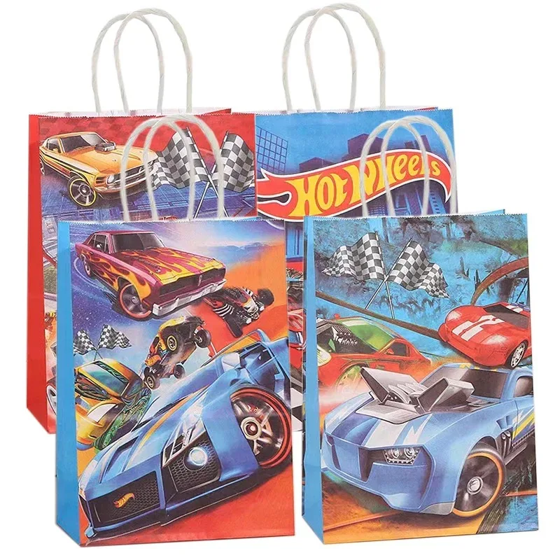 Hot Wheels-Sacs cadeaux de fête, sac en papier de festival, sacs de fête de voiture de course, fournitures d'anniversaire, décoration de douche de bébé pour filles, garçons, enfant