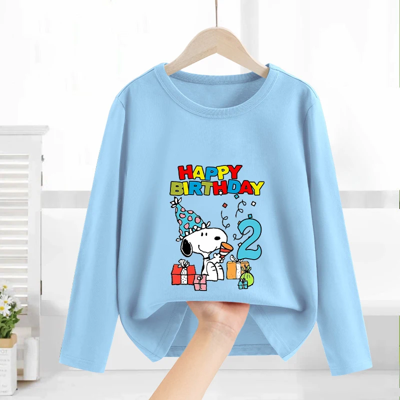 سنوبي الأطفال تي شيرت حفلة عيد ميلاد جولة الرقبة طويلة الأكمام الخريف أزياء الكرتون أنيمي قميص مطبوع الأطفال هدية عيد ميلاد #2