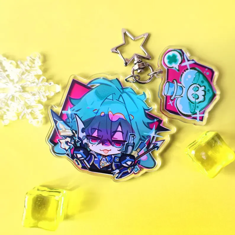 Lindo Llavero Acrílico de Personaje Femenino Estilo Chibi, Doble Cara, Colgante para Mochila, Exquisito Artículo Coleccionable, Regalo de Moda para Otakus