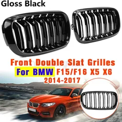 Glossy Black Car Grille Grill 2 Slat Front Kidney For BMW F15 F16 X5 X6 F85 F86 X5M X6M 2014-2018 Replacement Front kidney Grill