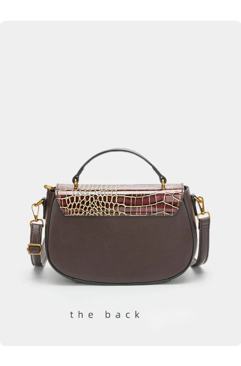 Women's Saddle Bag With Contrast Colour Stone Pattern Design_voghion.com