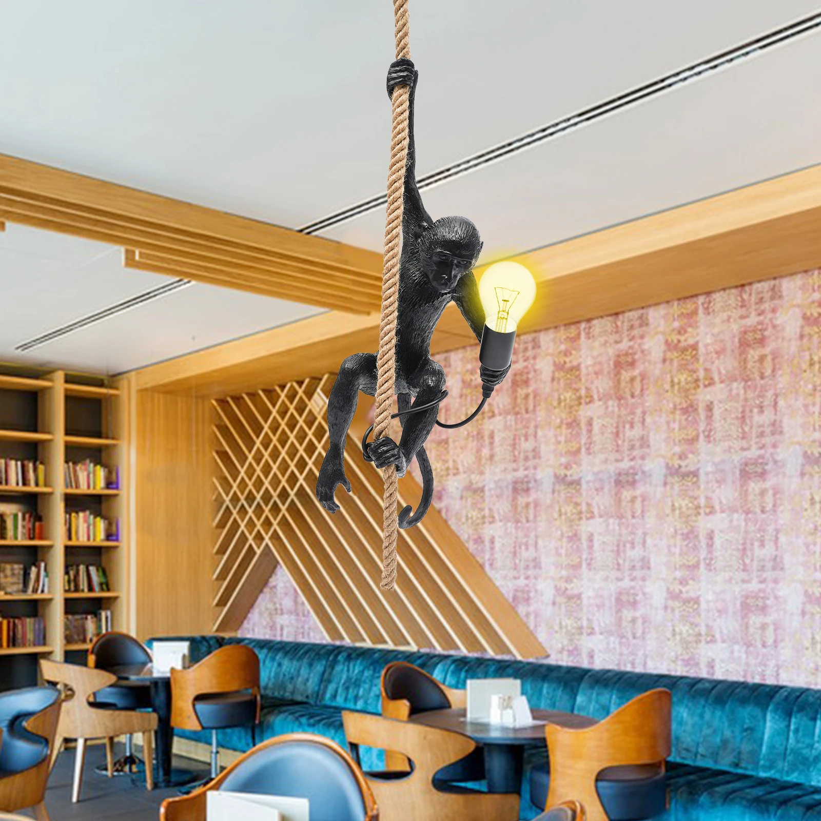 

Resin Monkey Pendant Light with Hemp Rope and E26 Lamp Holder for Dining Room