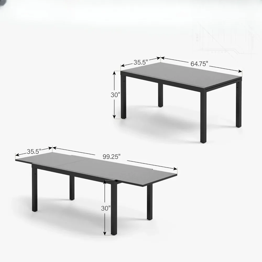 Expandable metal rectangular terrace dining table, capable of accommodating 6-10 people, with electrophoretic coating