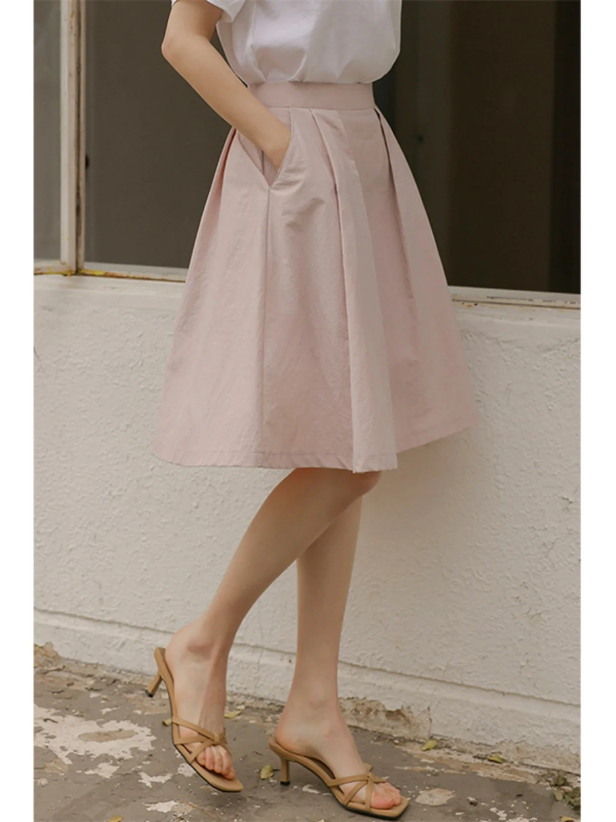 

Новая женская летняя плиссированная юбка миди с высокой талией, корейский стиль, А-силуэт, для офиса и повседневной носки