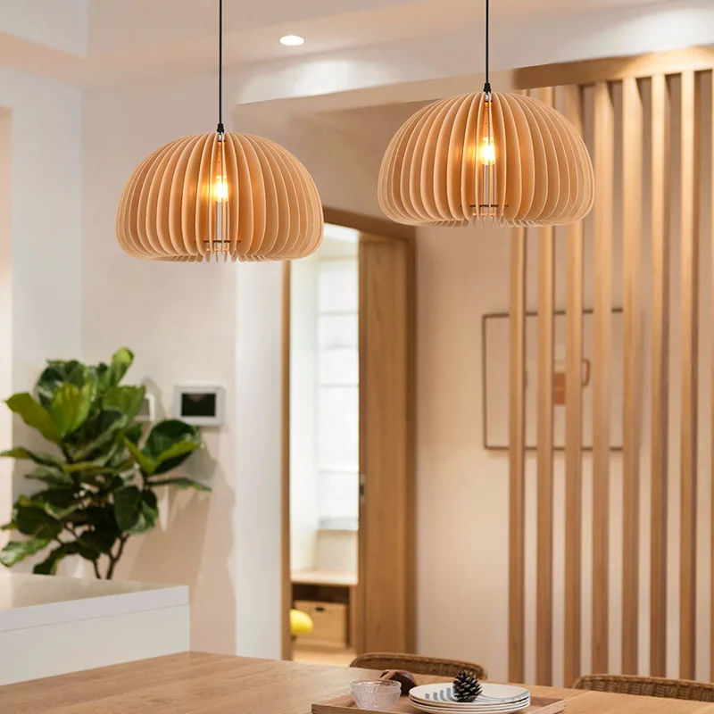 

Vintage Restaurant Pendant Light Japanese Retro Wooden Art Creative Homestay Bedroom Pumpkin Lamp