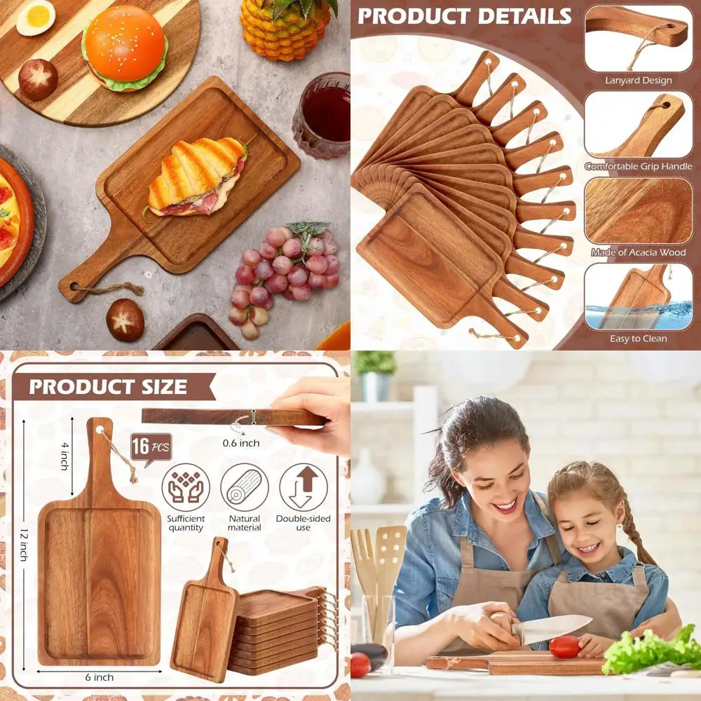 

Acacia Wood 16-Piece Cutting Board Set with Handle, 12x6 Inch, for Kitchen and Table Decor, Perfect for Serving Cheese, Bread, F