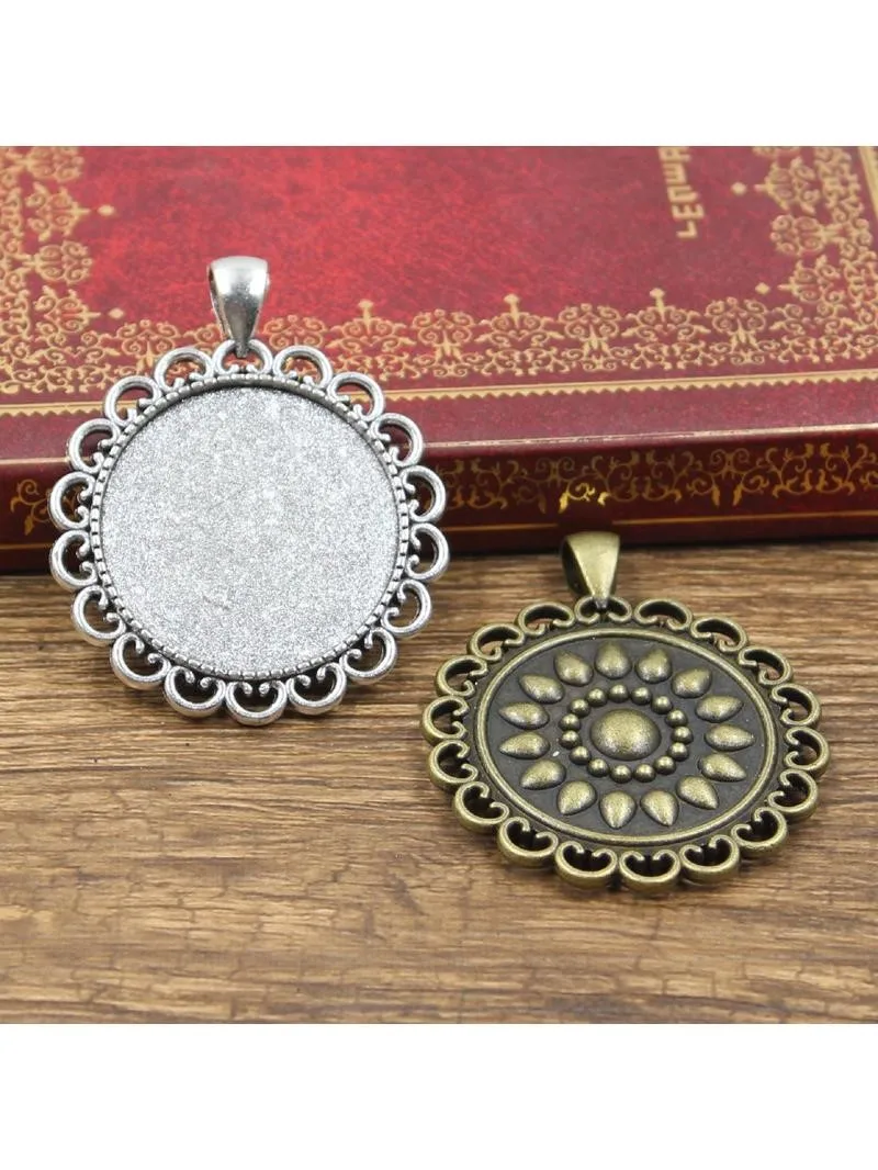 2 szt. Nowa moda 30mm rozmiar wewnętrzny antyczny brąz kolor srebrny klasyczny okrągły styl słońca Cabochon ustawienie podstawy Charms wisiorek — zdjęcie 2