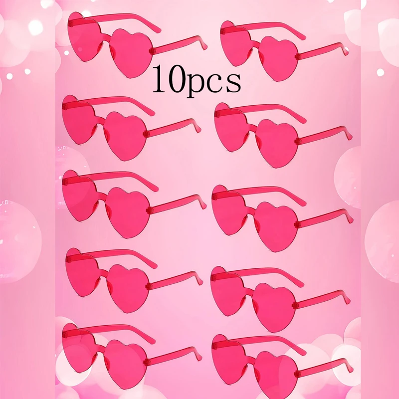 10PC Heart Sunglasses Love Sunglasses Jelly Color Frameless Heart-shaped One-piece Glasses Dazzling Color Glasses