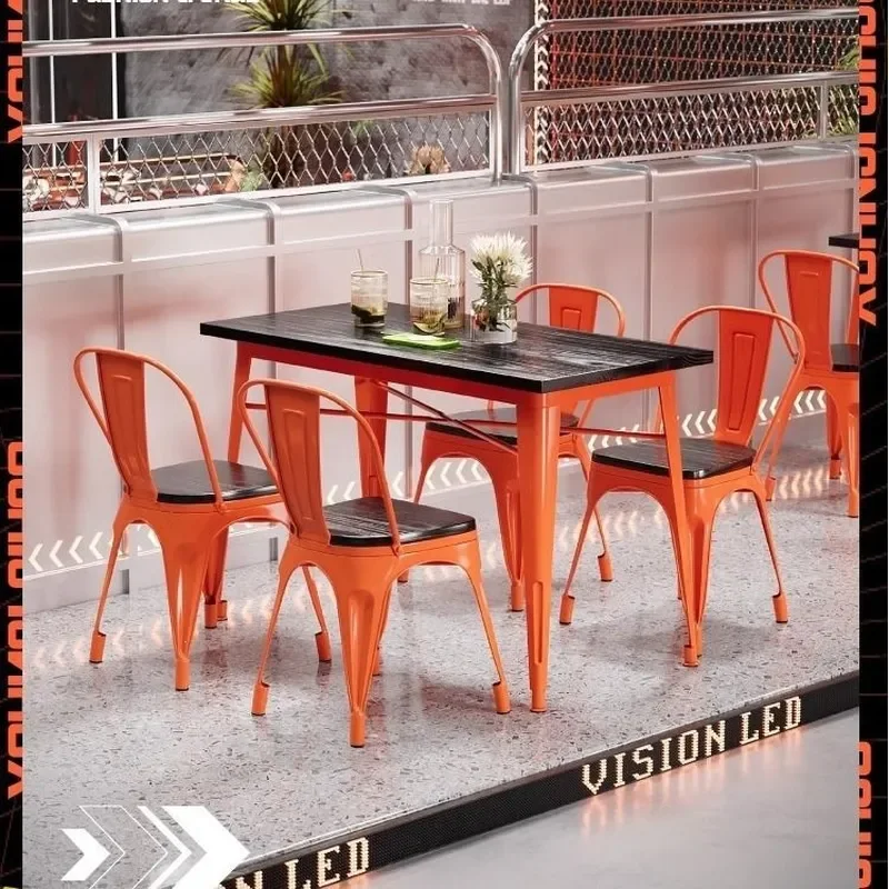 Retro Wrought Iron Dining Table and Chair Set for Cafe Bar Restaurant Commercial Use Leisure Backrest Chair Combo