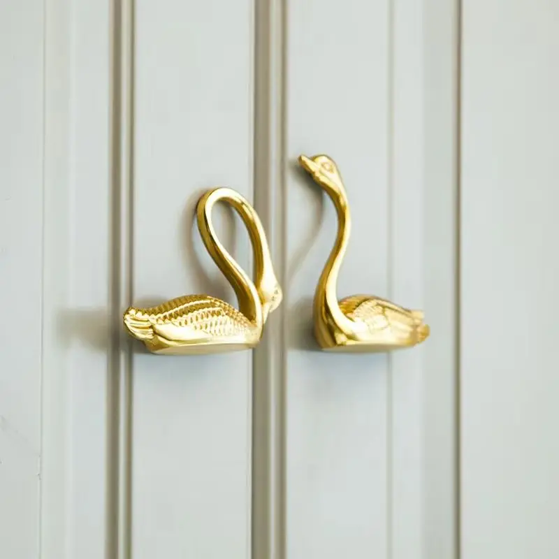 

French Swan Design 4PCS/4Pair Solid Brass Furniture Pulls Handles Drawer Knobs Cupboard Wardrobe Closet Dresser TV Cabinet Pulls