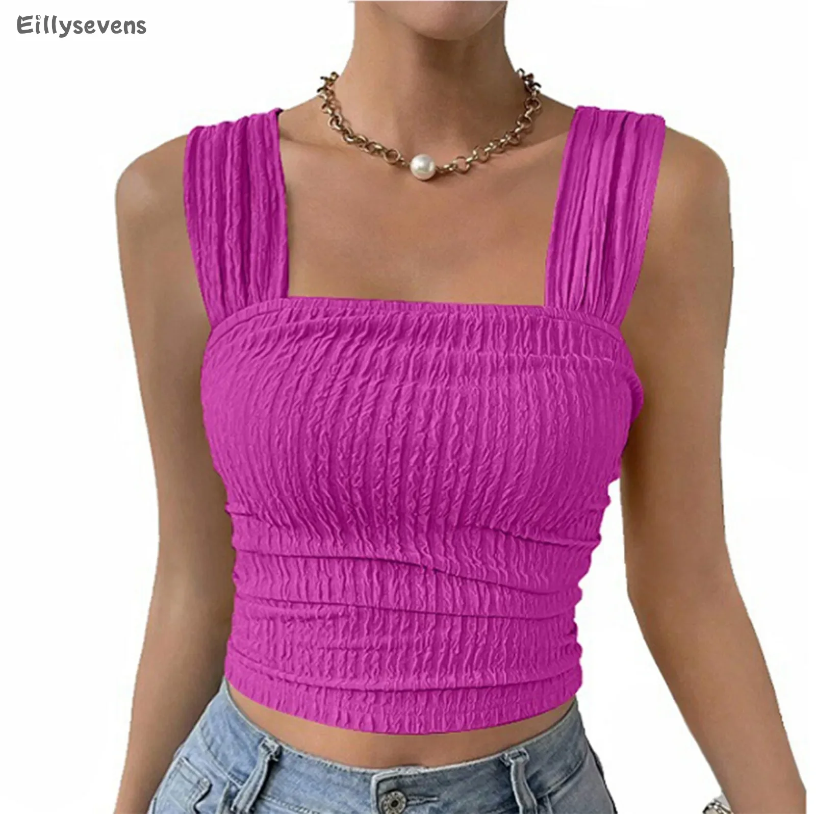 Women's Tank Top Sexy short navel-baring camisole Solid Color Square Neck Shoulder Strap tight blouse Daily casual summer wear