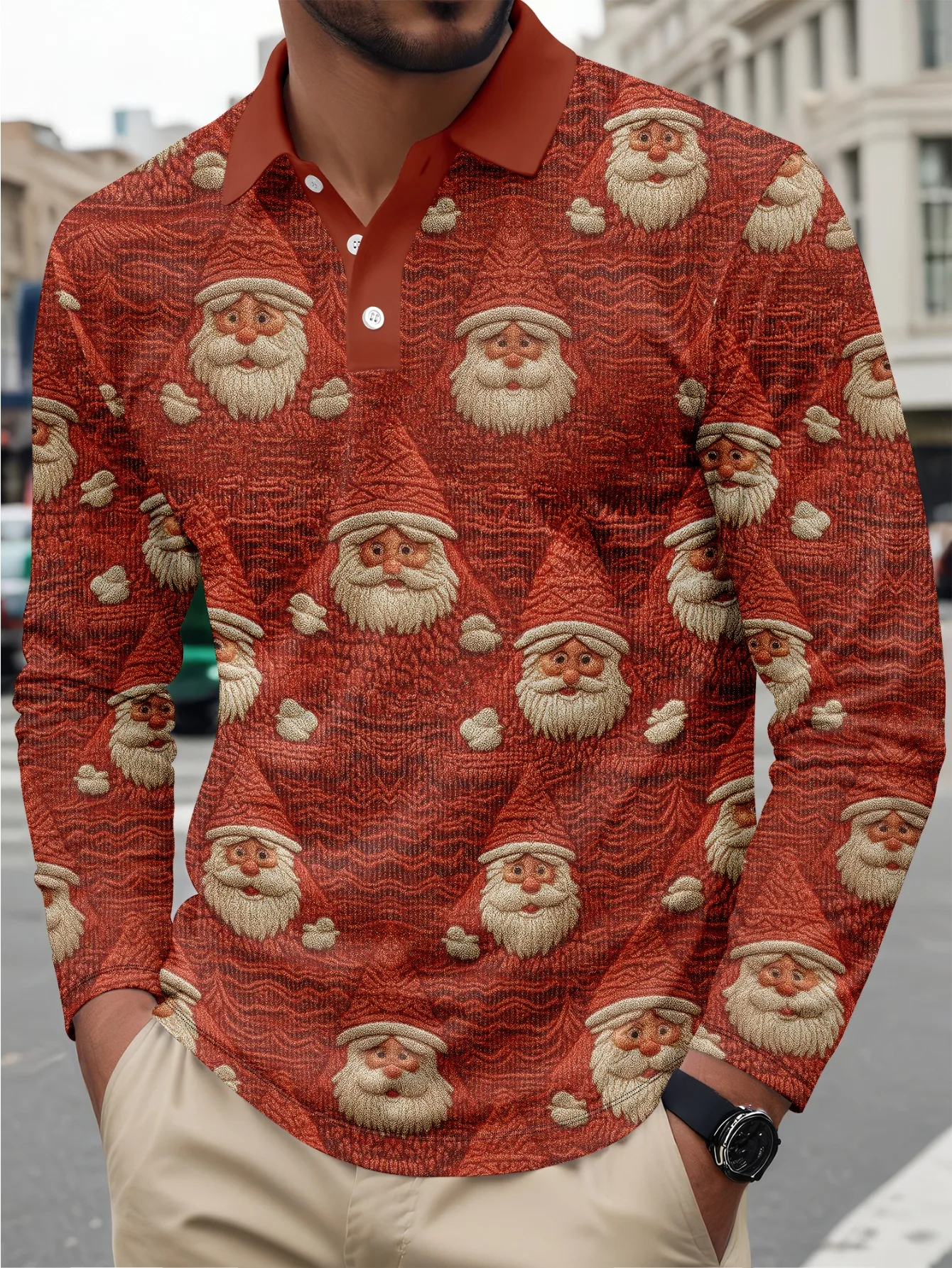 

Autumn Winter Funny Santa Claus Printed Men's Long-sleeve POLO Shirt Leisure Fashion Christmas Party Tops New Year X'mas Clothes