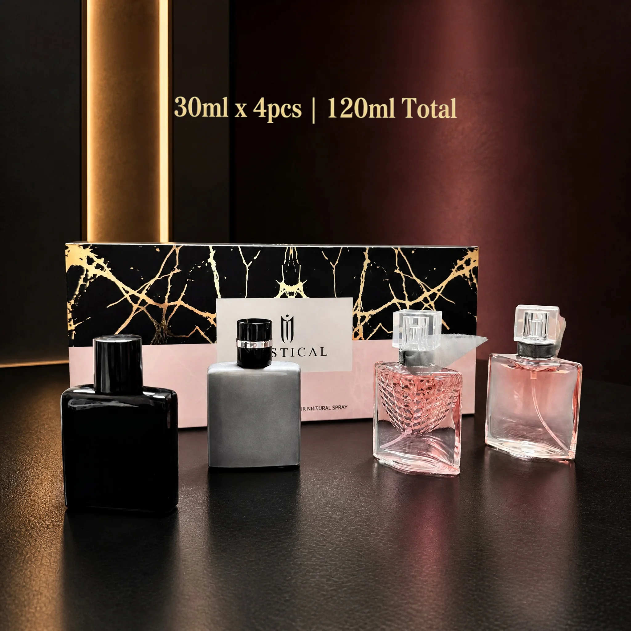 MYSTICAL Womens Perfume Gift Set 4 Piece 30ml Each 120ml Total Floral Fruity Woody Leather Scents for Daily Wear Office Date Night Travel Birthday Gift