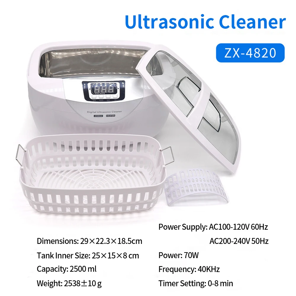 2.5L Portable Digital Ultrasonic Cleaner Bath Deep Cleaning Machine for Home/ Glasses/ Jewellery/ Dental Instruments Use