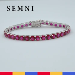 SEMNI 5mm Ruby Tennis Bracelet for Women s925 Sterling Silver Plated 18k White Gold Fine Jewelry Birthday Gift Sapphire Emerald