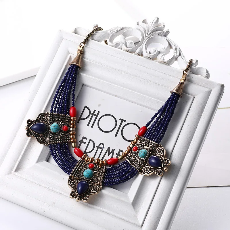 Trendy Ethnic Beads Stone Handwork Choker Necklace For Women Vintage Bohemian Boho Maxi Chunky Pendant Necklace Jewelry 2022 New