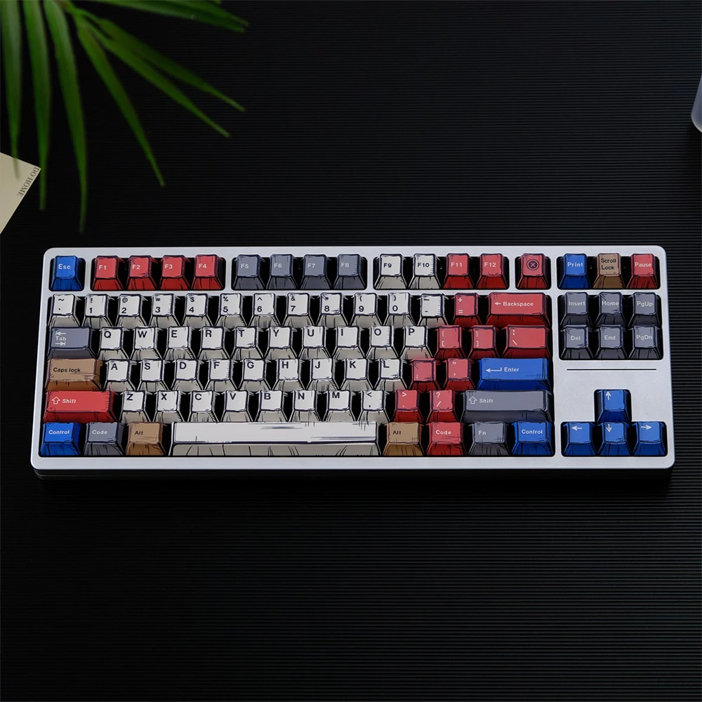 Custom Manga Style White Keycap Retro Mixed Lights Heat Sublimated Cherry Profile PBT Key Caps for Mechanical Keyboard Keycaps