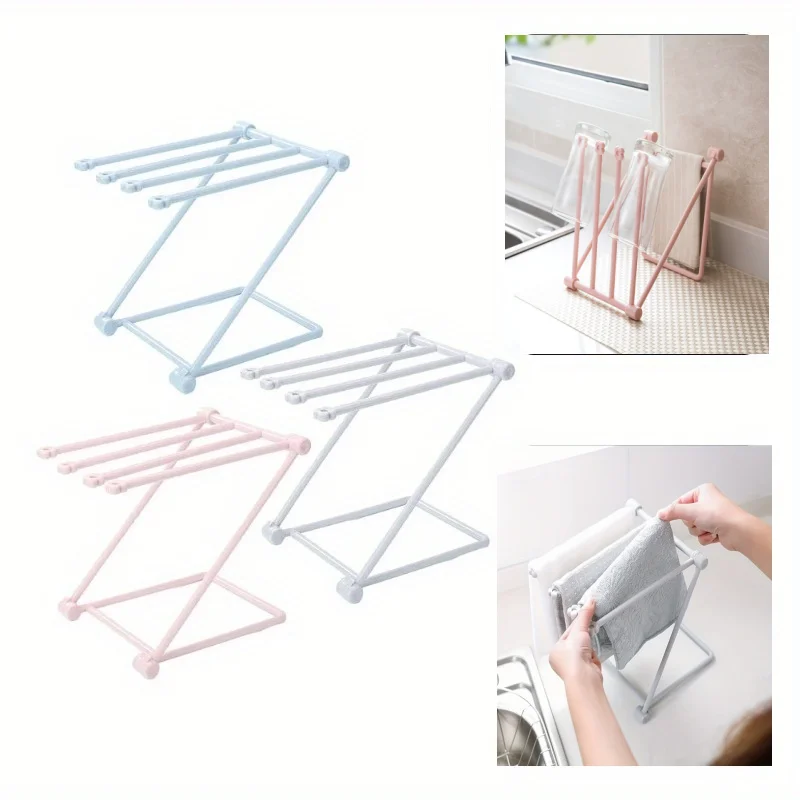 Desktop Foldable Towel Storage Rack Kitchen Vertical Dishcloth Hanging Shelf Mu…