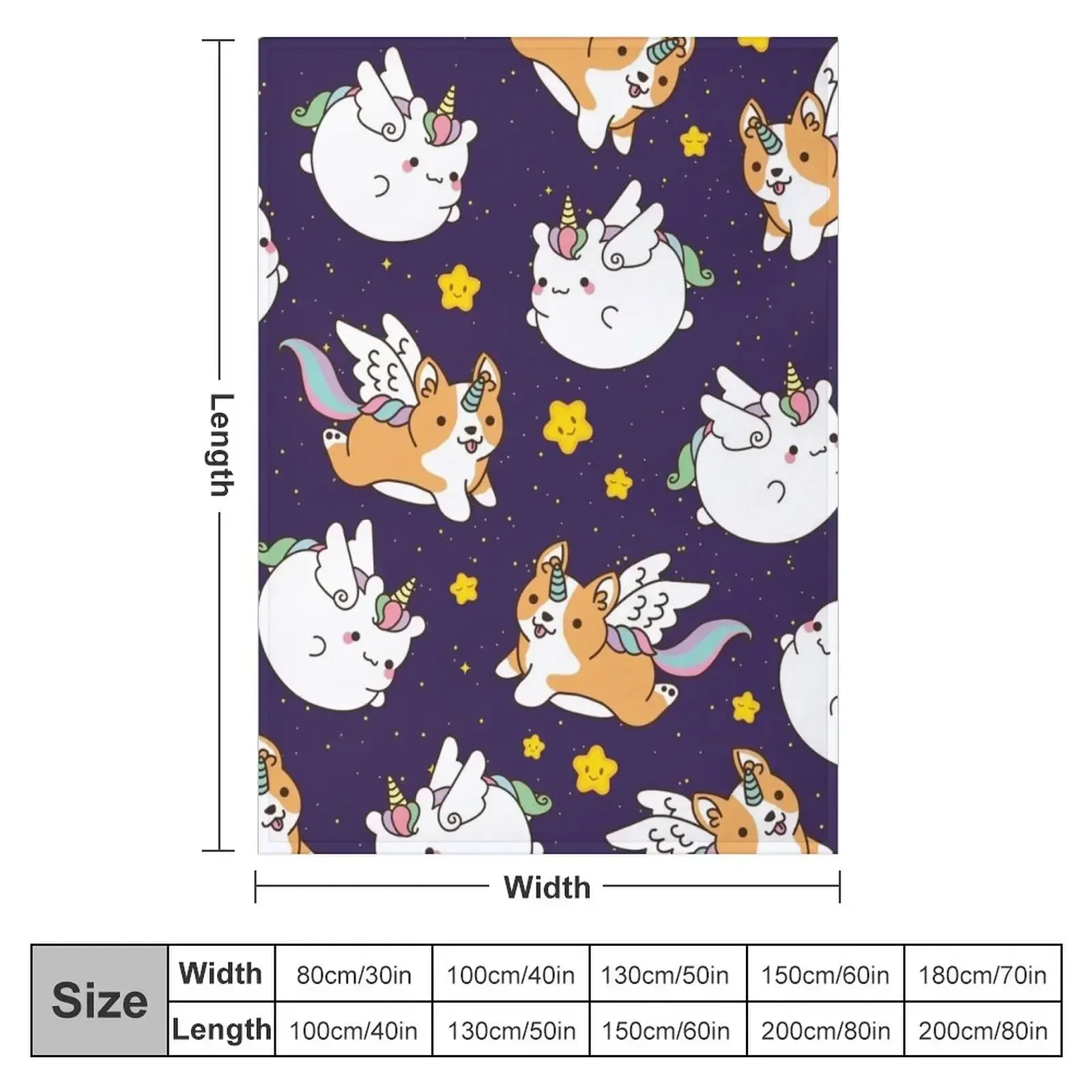 Unicorn and Corgi Unicorn Flying in the Sky Throw Blanket Multi-Purpose Thin Nap Custom funny gift Weighted Blankets