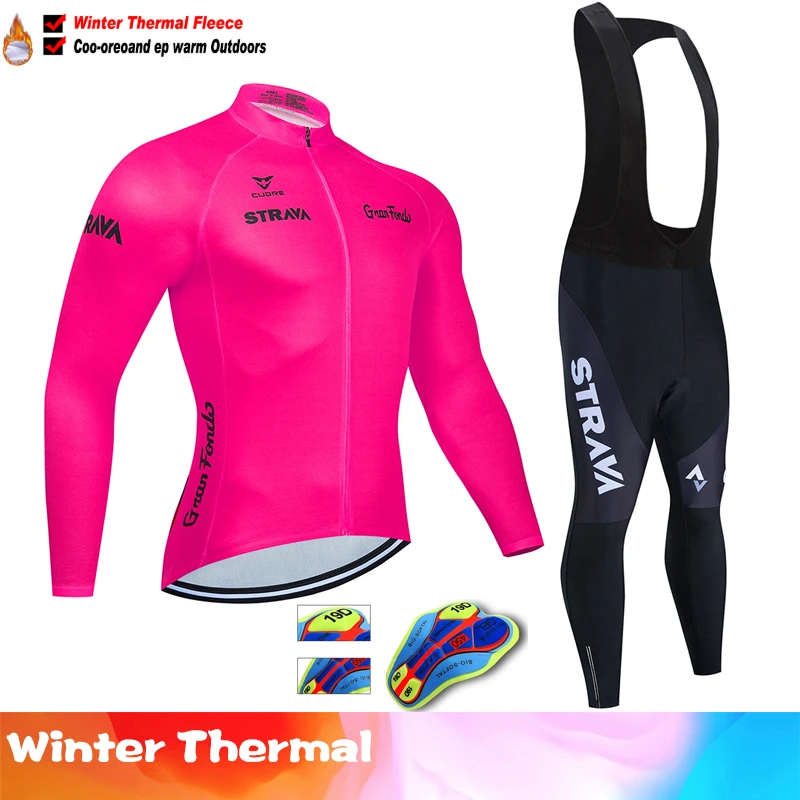 STRAVA Winter Bicicleta Set Outdoor Thermal Fleece Cycling Clothing Road Bike Shirt MTB Jersey Bicycle Uniform Roupa Ciclismo