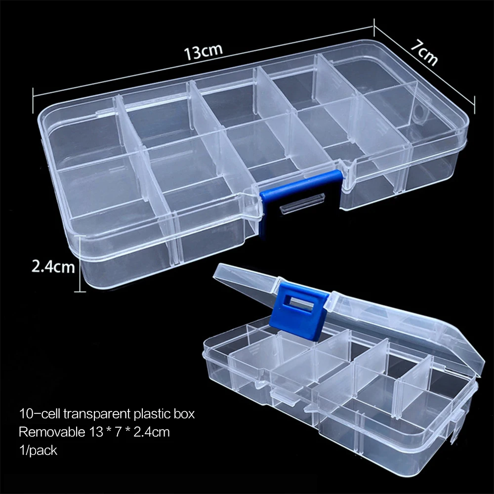 Caja de almacenamiento transparente vacía con rejillas para joyería, cuentas, gemas, uñas postizas, estuche para puntas, purpurina, diamantes de imitación, contenedor organizador