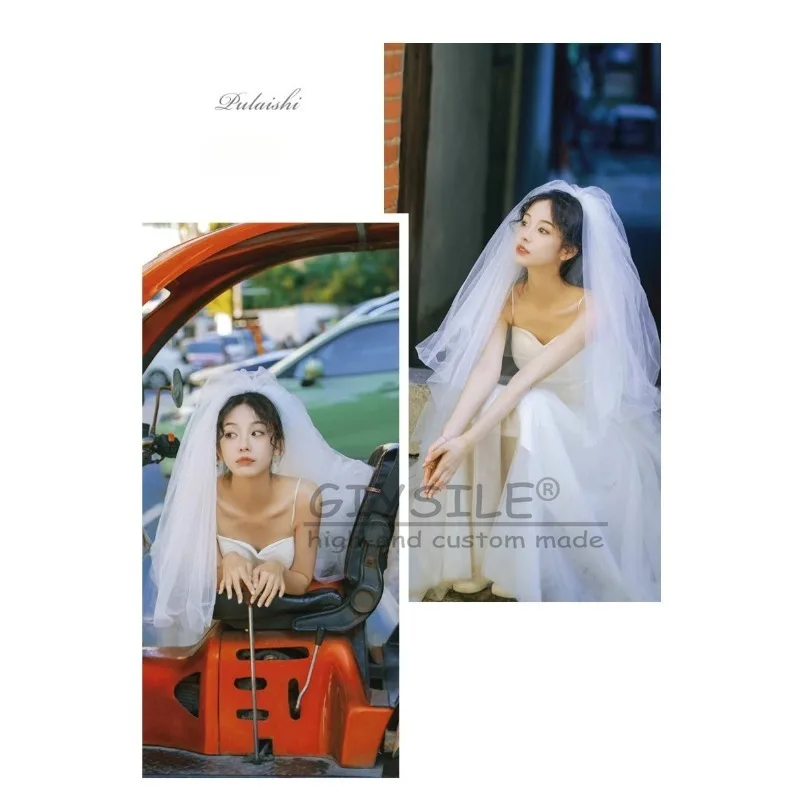 GIYSILE Customized White Suspender Light Wedding Dress French Retro Minimalist Strap Sleeveless A-line Formal Women Elegant