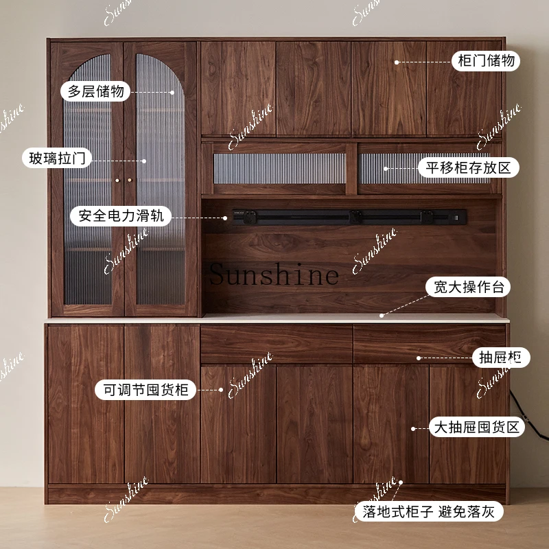 Solid wood North American black walnut dining side against the wall integrated locker Nordic modern tea and wine cabinet  FT