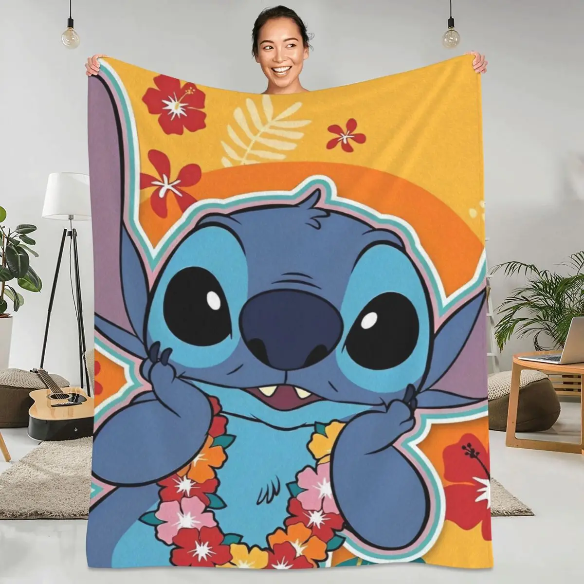 Kawaii Stitch And Angel Blanket Quality Warm Soft Cute Cartoon Throw Blanket Spring Camping Couch Chair Funny Bedspread