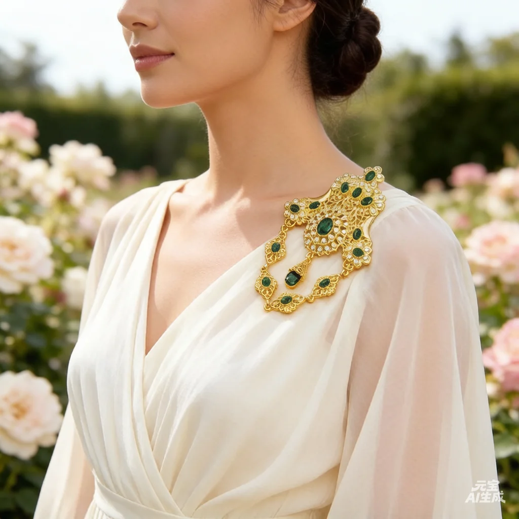 

Brooch Jewelry Flower Shape Red Green Full Crystal Pin Arab-Style Wedding Jewelry