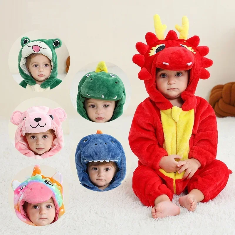 Baby rompers winter dinosaur costume for girls boys toddler animal jumpsuit infant clothes pyjamas kids overalls ropa Bebes