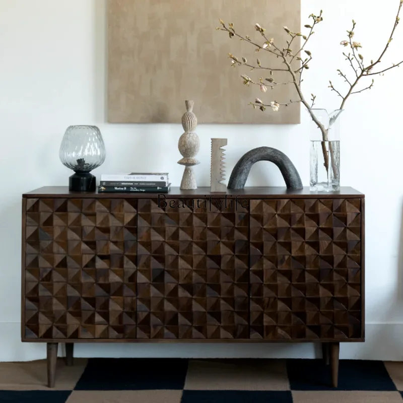 LS 04 خزانة جانبية لتناول الطعام من الخشب الصلب في العصور الوسطى، خزانة جانبية لتناول الطعام على الطراز القديم من وابي سابي