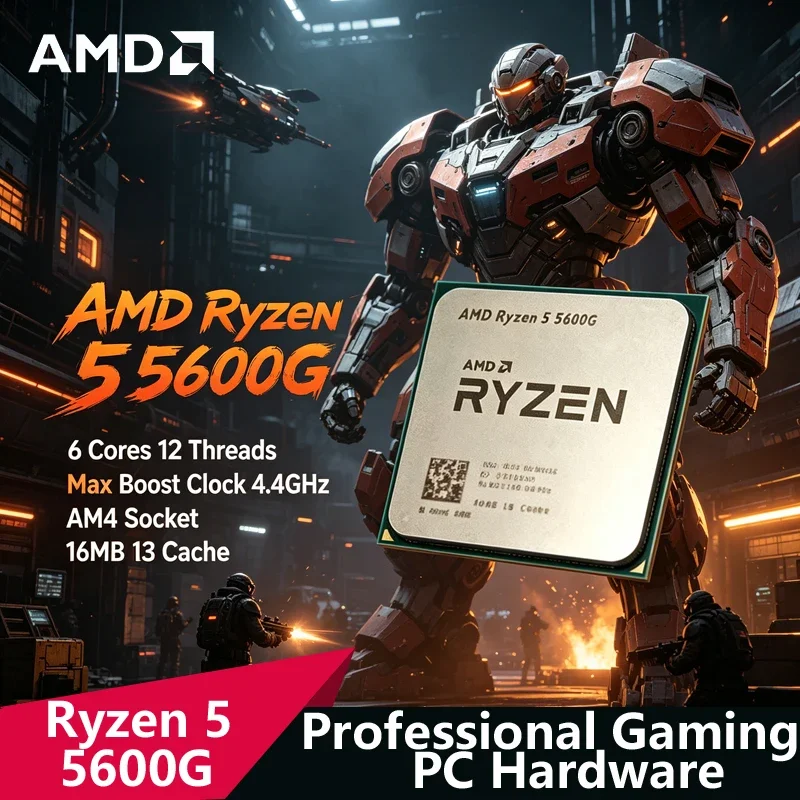 CPU AMD Ryzen 5 5600G Desbloqueado en Bandeja | 6C12T, 4.4GHz Boost, 16MB de Caché L3, Procesador para Juegos de Escritorio AM4, Sin Caja de Venta al Público
