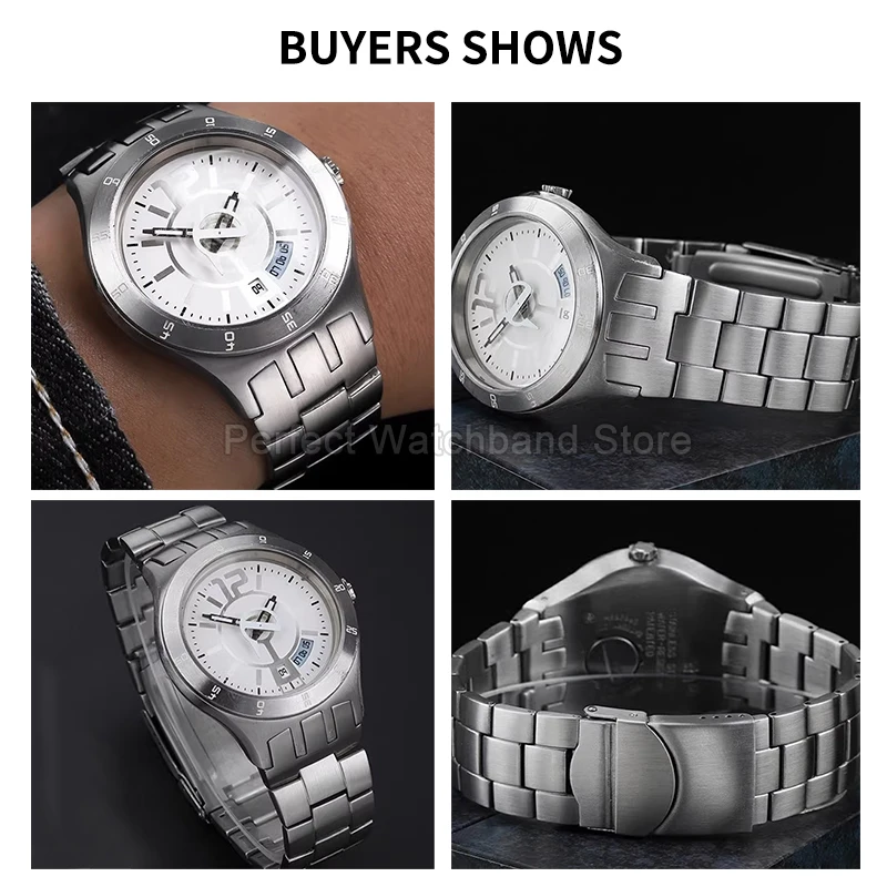 حزام ساعة فولاذي ممتاز 20 ملم لساعة سواتش YTS402 YTB4009 YTS401 واجهة ثلاثية المحاور شكل متين يحتفظ ومضاد للعرق