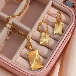 stainless steel jewelry women's neck chain necklace Stripe Texture Heart Flower Rectangle Circle Geometric Earring Jewelry Set