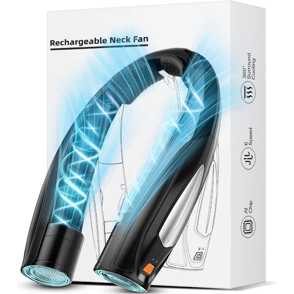 

Портативный вентилятор для шеи с регулируемой скоростью, перезаряжаемый, ультратихий, для дома, офиса и путешествий