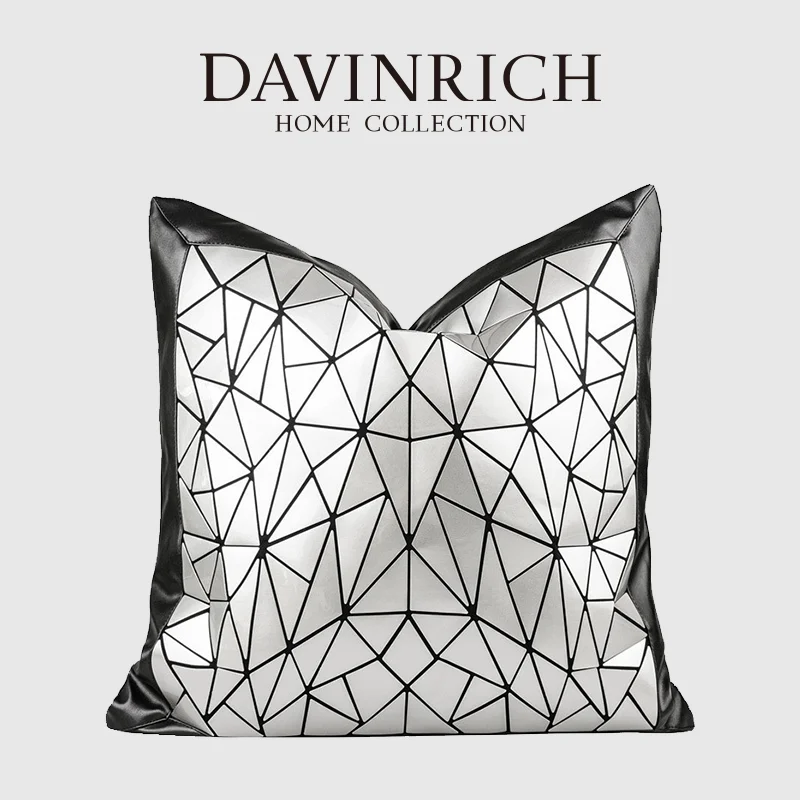 

DAVINRICH Mirrored Pillow Cover High-Quality Textured Mirror Geometric Silver Pattern Cushion Case 50x50cm Contemporary Interior