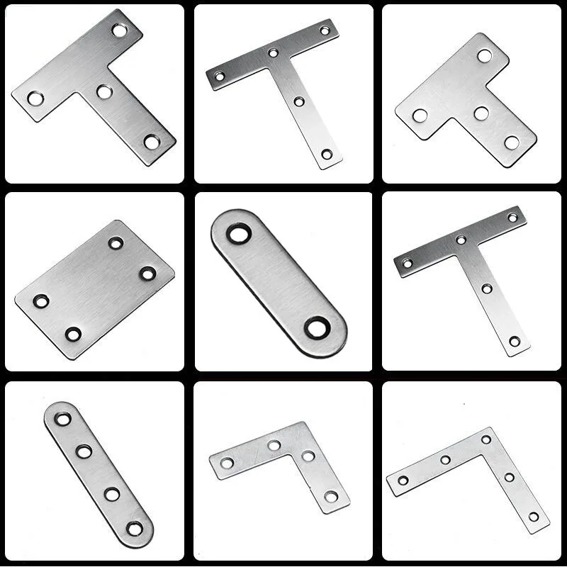 10Pcs I/L/T-Shaped Stainless Steel Straight Bracket Angle Corner Bracket Fastener Furniture Fixed Connect Door Cabinet Wall