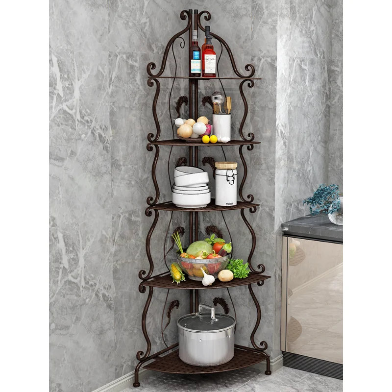 4/5 Tiers Nordic Style Iron Kitchen Organizer Multi-use Antirust Bathroom Corner Rack Living room Standing Book Shelf Home Decor