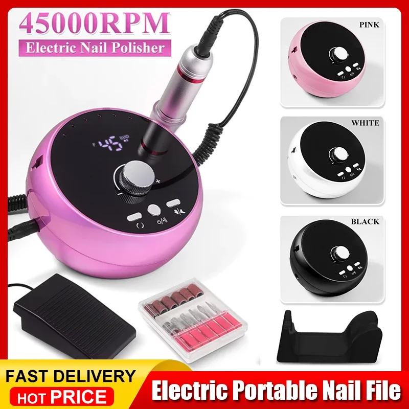 

Professional Electric Nail Drill Machine 45000RPM Manicure Sander WhitePinkPurple Cuticle Gel Removal Kit for Salons And HomeUse